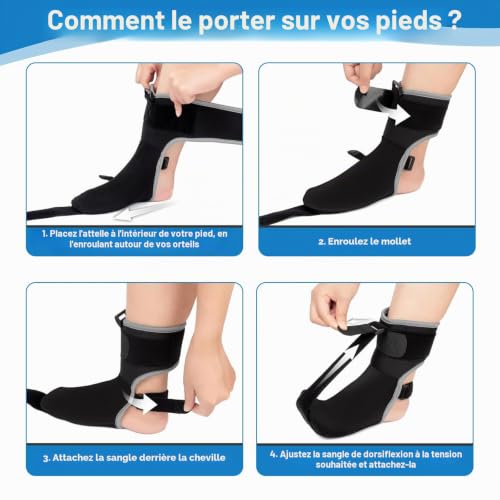 PIWOSGOL Attelle De Nuit Pour Fasciite Plantaire, Soutien Confortable Pour l'Épine Calcanéenne Avec Balle De Massage Et Coussinets De Voûte Plantaire, Soulagement Des Douleurs Aux Pieds,Noir – vue 5