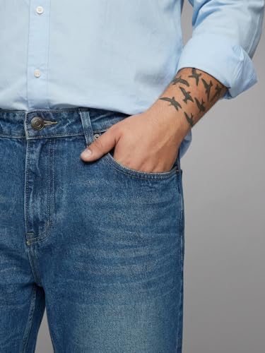 Image of Urbano Plus Men's Relaxed Fit Washed Denim Jeans Non-Stretchable