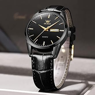 OLEVS Watches for Men Brown Leather Gold Case Analog Quartz Fashion Business Dress Watch Day Date Luminous Waterproof Casual Male Wrist Watches
