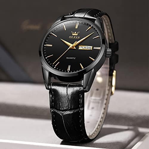 OLEVS Watches for Men Brown Leather Gold Case Analog Quartz Fashion Business Dress Watch Day Date Luminous Waterproof Casual Male Wrist Watches