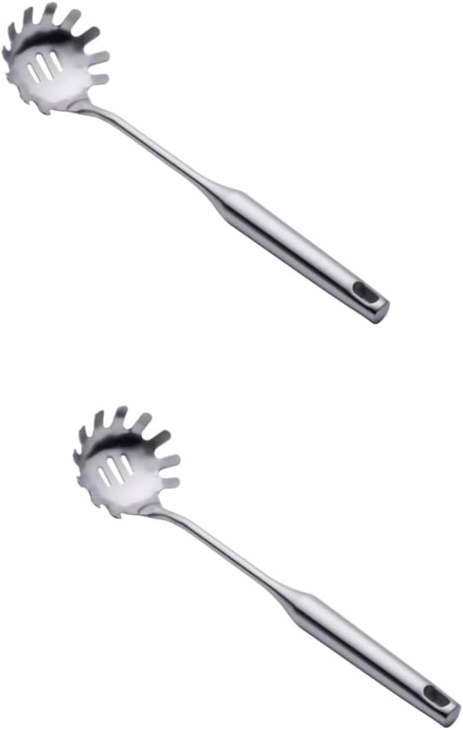 PRETYZOOM 2pcs Stainless Steel Noodle Strainer and Pasta Spoon Lightweight Cooking Utensil for Straining and Serving Pasta and Noodles Essential Kitchen Tool for Home and Restaurant Use