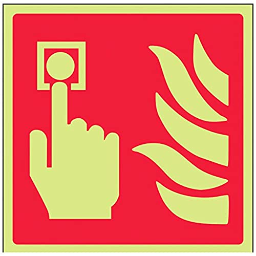 VSafety 13010AM-G "Call Point Logo" Fire Equipment Sign, Glow In Dark, 1 mm Plastic, Square, 150 mm x 150 mm, Red