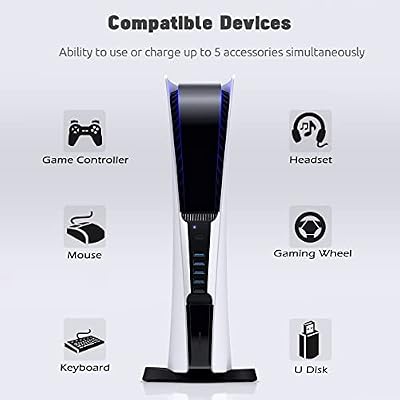5 Port USB Hub for PS5,USB High-Speed Expansion Hub Charger USB Extender Compatible with PlayStation 5 Game Consolewith 4 USB + 1 USB Charging Port + 1 Type C Port