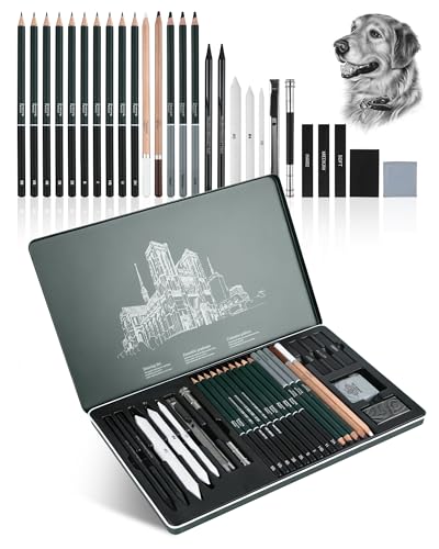 Imalpqpp Kit De Dibujo Profesional De 27 Piezas, Incluye Lapices Dibujo, Carboncillo Para Dibujo Y Otros Accesorios, Set Versátil Para Practicar Esbozar Y Sombrear Para Principiantes Y Artistas