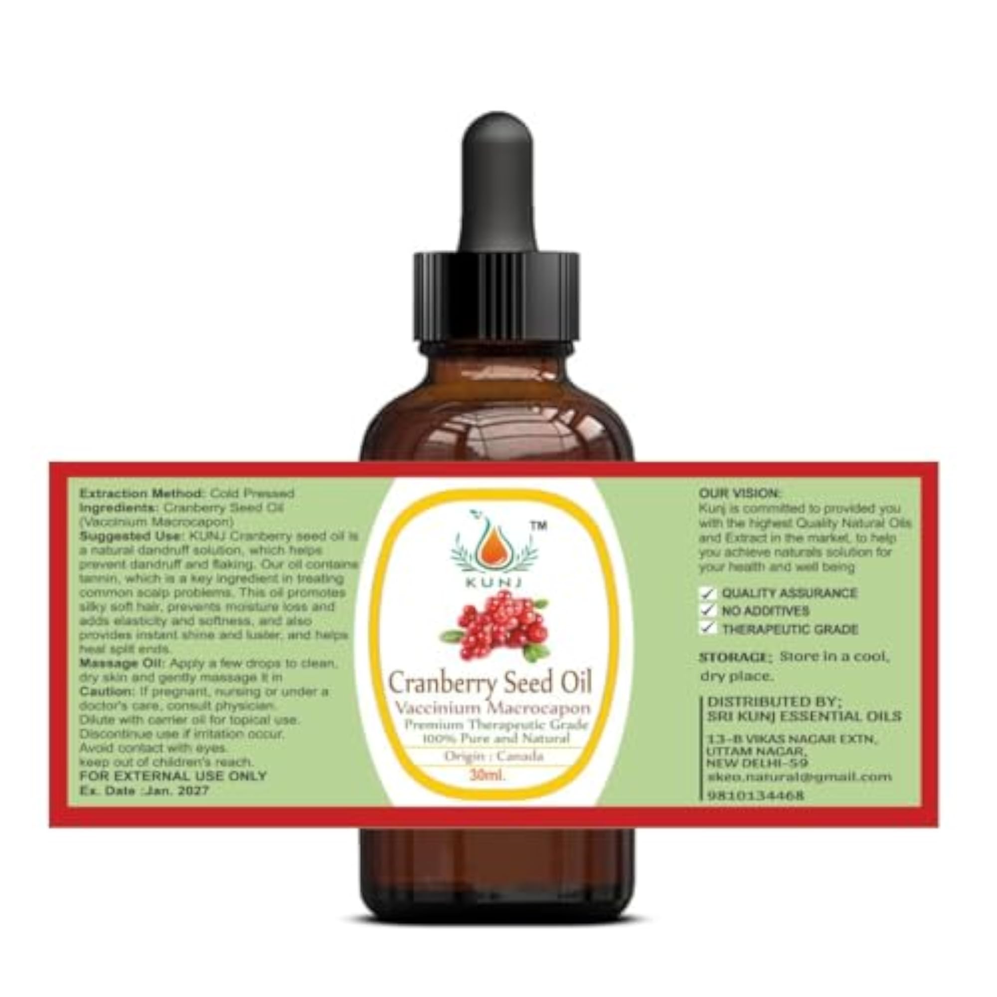 KUNJ Cranberry Seed Oil, 100% Pure
