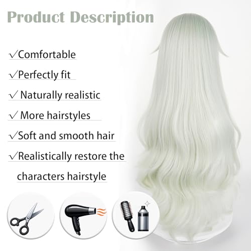 Image of LABEAUTE Long Curly Green Cosplay Wig Heat Resistant Synthetic Anime Wig Hair with Adjustable Cap for Halloween Costume Comic Con Daily Use