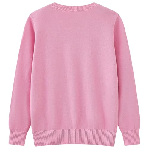 Image of UMELOK Girls Cardigan School Uniform Sweater Crew Neck Long Sleeve Cotton Sweaters