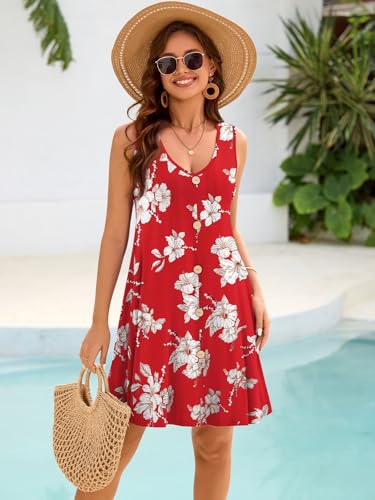 Image of BELAROI Summer Dresses for Women Beach Tshirt Sundress V Neck Casual Swing Tank Dress Swimsuit Cover Ups Pockets