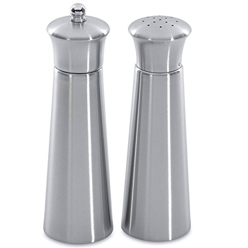 Pyramid Salt & Pepper Set, Essentials, Satin, Stainless Steel Salt Shaker, Silver Cellar