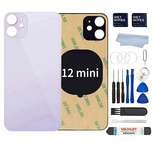 XPXEXNS Back Glass Replacement for iPhone 12MINI 5.4inch ​Back Cover with Pre-Installed 3M Tape +Tools (Purple, iPhone 12 Mini)