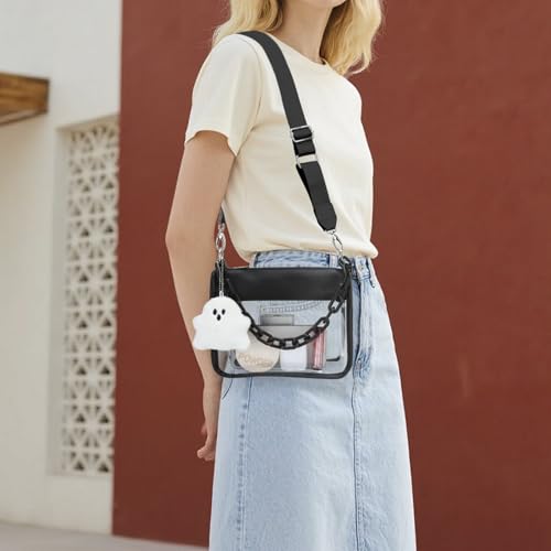 Clear Bag Stadium Approved, Small Zipper Clutch Purse Crossbody Shoulder Bag for Concerts Sports Events, with Removable Adjustable Strap for Women, Black3