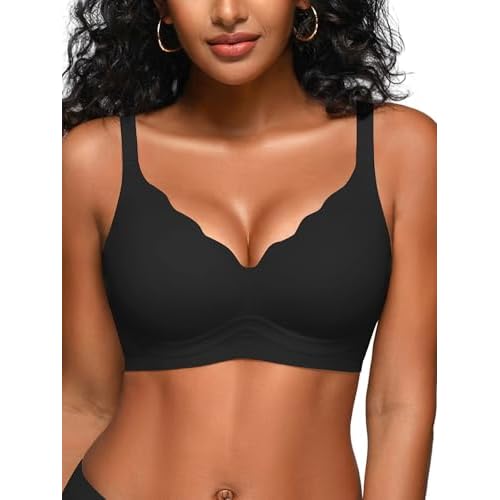 Jelly Bras for Women - S-2XL Wireless Seamless Padded Bralette with Support, No Underwire Comfortable T-Shirt Bra Black Small