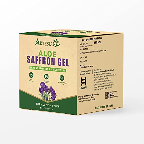 Image of Artesian Aloe Saffron Gel for Hydrating, Sunburn, Skin-moisturization, Soothing Skin | with Goodness of Aloe and Saffron for men & women - 50 Gram