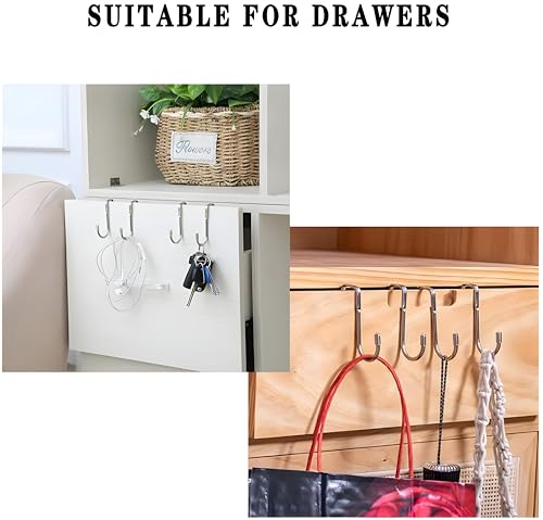 Image of JIALTO Over Door Hook Stainless Steel S Hook- SS 304 Cabinet Door Hanger, Double S Shape Hanging Hook for Clothes, Towels, Kitchen and Bathroom Organizer, Silver