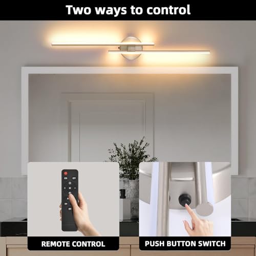Image of Battery Operated Wall Sconce set of 2, USB Rechargeable Wireless Sconces with Remote Control, LED Dimming Wall Lamp 3 Color /Timer /Memory, 31.4 inch Brushed Nickel Wall Lights for Bedroom Living Room