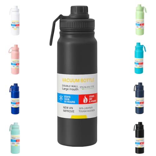 Garrafa De Água Térmica Inox 800ml Parede Dupla com Isolamento a Vácuo Quente e Frio, Antivazamento, Alça e Infusor Ideal para Academia, Caminhada, Escritório, Esportes (Cinza)