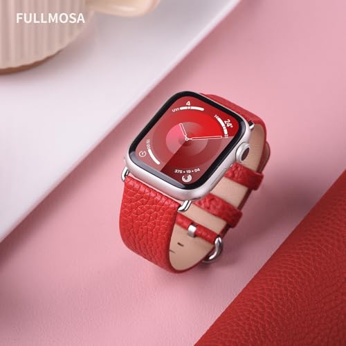 Image of Fullmosa Watch Band Compatible with Red Apple Watch Leather Band 42mm 41mm 40mm 38mm, iWatch Band for Series ultra3 /2 /1 SE3 /2 /1 11 /10 /9 /8 /7 /6 / /5 /4 /3 for Men Women