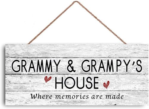 GIMIPATS 12x6 inch New Sign GRAMMY AND GRAMPYs House Sign Where Memories Are Made Distressed Style Gift for Grandparents Indoor Outdoor