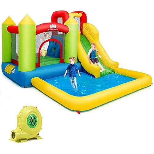 Costzon Inflatable Water Slide, 12 x9FT Kids Water Park Jump Castle Wet Dry with Splash Pool, Water Slides Inflatables for Kids Backyard Party, Blow up Outdoor Water Slide Bounce House with Blower