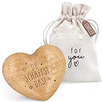 LOViLEE Du schaffst das - Handschmeichler Holz Glücksbringer Prüfung - Holz Herz inkl. Geschenkbeutel & Grußkartenset - Mutmacher Geschenk, Schutzengel Geschenk, Gute Besserung Geschenke Frauen