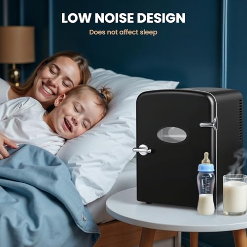 Image of HealSmart 4L Mini Fridge with Observation Window, 6 Can Capacity, Freon-Free and Portable Cooler and Warmer, Cosmetics /Food /Beverage, Black New