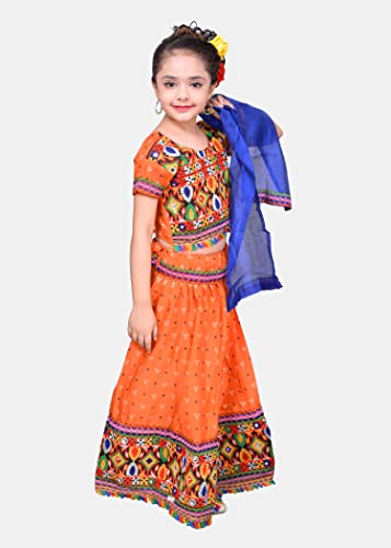 Image of AHHAAAA Kids Ethnic Cotton Blend Radha Dress Lehenga Choli Chania Choli Set Baby Girls Red