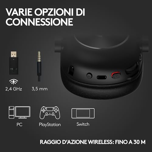 PRO X 2 LIGHTSPEED Cuffie gaming wireless,Microfono a braccio rimovibile, Driver Grafene 50mm,DTS: Headphone X 2.0 —Surround 7.1,Bluetooth/USB/3,5mm Aux, PC,PS5, PS4, Nintendo Switch - Nero - Cuffia gaming - Immagine 4