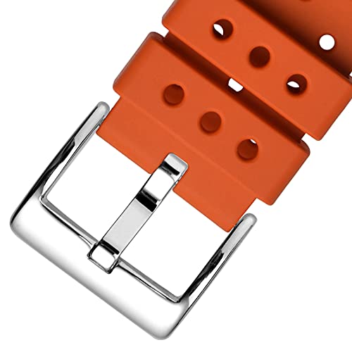 Wocci 22Mm Ventilated Watch Band For Men, Fkm Rubber, Silver Buckle (Pumpkin Orange) #TOP7