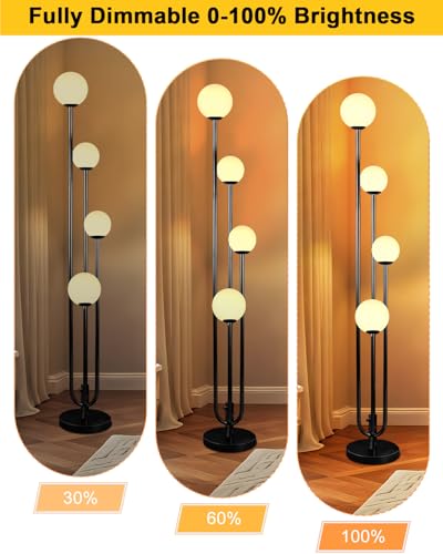 Image of Lightdot Black Globe Floor Lamp 4-Lights Dimmable Floor Lamps with Tray 3000K Bulbs Included Unique Candle Standing Lamp with 5Lbs Heavy Base for Living Room /Bedroom /Sofa Beside /Corner Decor