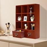 DOPBENT Vitrina de madera con 9 compartimentos y 2 cajones, dormitorio
