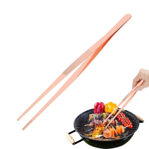 Agatige Pincette De Cuisine Acier Inoxydable, 30cm Pince De Chef, Clip Cuisine Professionnelles Pinces à épiler Long Manche, Clip Cuisine Avec Pointe Dentelée Pour Cuisiner Griller Et Cuire (Or Rose)