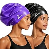 Extra Large Swim Cap for Braids and Dreadlocks Women Men Silicone Swimming Cap for Long Thick Curly Weaves Afro Hair Extensions (Black, Purple)