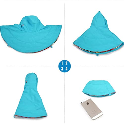 Womens Summer Sunblock Cap Large Brim Bohemian Floral Reversible Bucket Hat Folding Portable Outdoor Travel Beach Visor Cap Blue #TOP5
