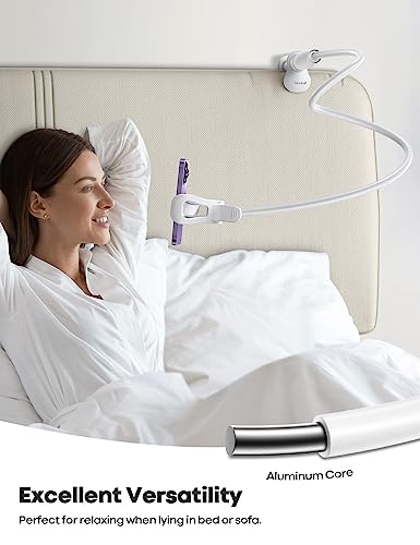 Image of Lamicall Gooseneck Phone Holder for Bed, Stable Flexible Arm Stand for Desk | Upgraded Al-Mg Alloy Core, Secure Clamp Base, 33.4 inch Long Arm, Hands-Free Viewing, Bedside & Desk Use, Fits 4-7 inch Phones, White