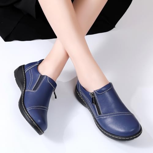 Image of QAE Loafers for Women Comfort Women's Penny Loafers with Zipper Orthopedic Lightweight Slip-On Flats Casual Work Dressy Walking Business Shoes