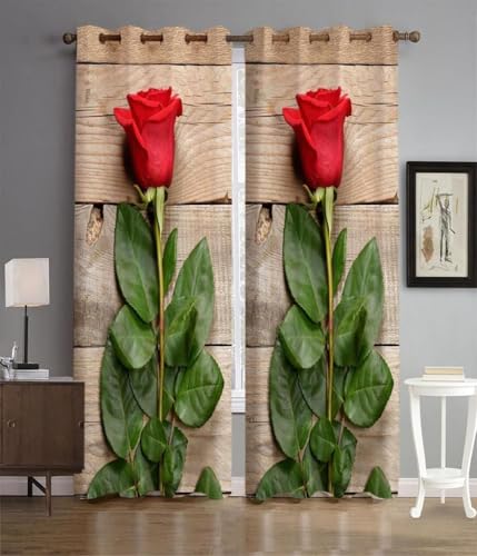 Image of KALIYO Red Rose Printed Light Filtering Curtain for Bedroom | Pack of 1 Door and Window Curtain | Floral Polyester Curtain (5 Feet)