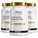 3er Pack Bio Schwarzkümmelöl Kapseln kaltgepresst & naturbelassen - 180 vegane Flüssigkapseln - 1000mg ägyptisches pro Tagesdosis - davon 50% Linolsäure - Hochdosiert - Nigella sativa - Black seed oil