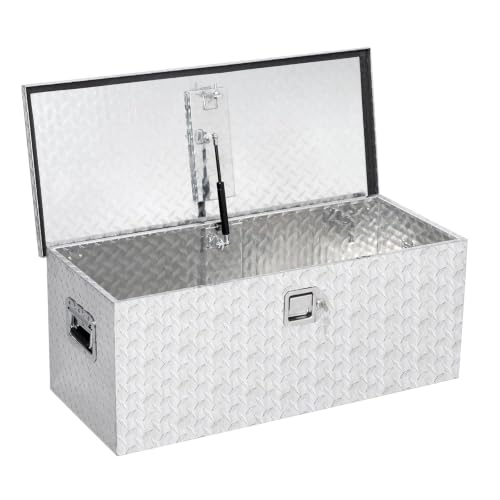 Garvee Alu Werkzeugkasten 90 x 38 cm für LKW & Anhänger | Abschließbare Truckbox als Werkzeugkiste | Robuster Aufbewahrungs-Organizer für PKW, Wohnmobil & Baustelle