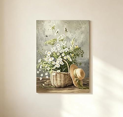 FGGIkio Daisy Flower Canvas Wall Art Decor Rustic Floral Prints Farmhouse Botanical(70x100cm/Frameless)