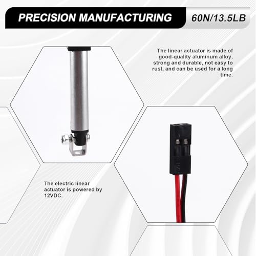 Dytabepl Micro Linear Actuator 1 Hub, 60 N/13,5 Lb, Geschwindigkeit 15 mm/S Mini-Elektrischer Mikro-Linearantrieb Antriebsmotor 12 V Linearantrieb Mit Halterung für Auto Auto RV Elektrischer Türöffner