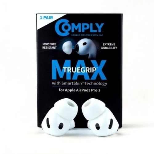 Image of Comply TrueGrip MAX | Premium Memory Foam Replacement Earbud Tips for Apple AirPods Pro Gen 3 | Long Lasting Comfort, MAX Durability, Secure Fit, Superior Noise Isolation| White (Small) (1 Pair)