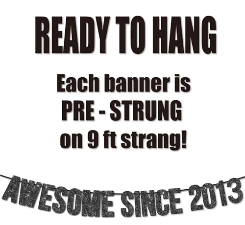 Image of Pre-Strung Awesome Since 2013 Banner for 13th Birthday Party Decoration,Happy 13th Men Women Birthday Party Banner,Handmade - Black