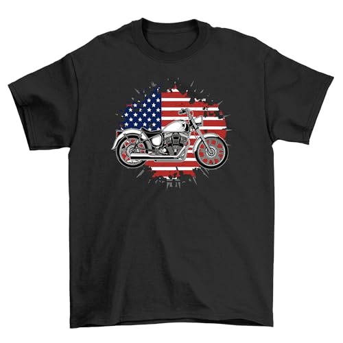 America_75 Revved Up - Camiseta divertida para motocicleta, 100 % algodón, diseño unisex. ¡Conduce con estilo y libertad! ¡Perfecta para motociclistas patrióticos!, Negro, L