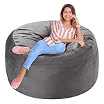 Homguava 3FT Bean Bag Chair: 3' Bean Bags with Memory Foam Filled, Large Beanbag Chairs Soft Sofa with Dutch Velvet Cover-Grey - Image 4