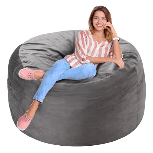Homguava 3FT Bean Bag Chair: 3' Bean Bags with Memory Foam Filled, Large Beanbag Chairs Soft Sofa with Dutch Velvet Cover-Grey - Image 5
