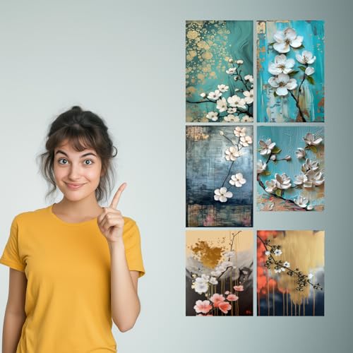 Image of SiddArtify Elegant Teal Gold & White Floral Art Print Set - 300GSM Board - 12x18 Inch - Pack of 6 Wall Room Decoration art Poster Prints