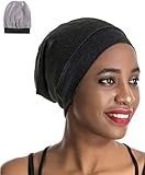 Slap Night Cap Sleep Hat Beanie - BlackWomen Organic Bamboo Satin Silk Lined Bonnet Summer Scarf...
