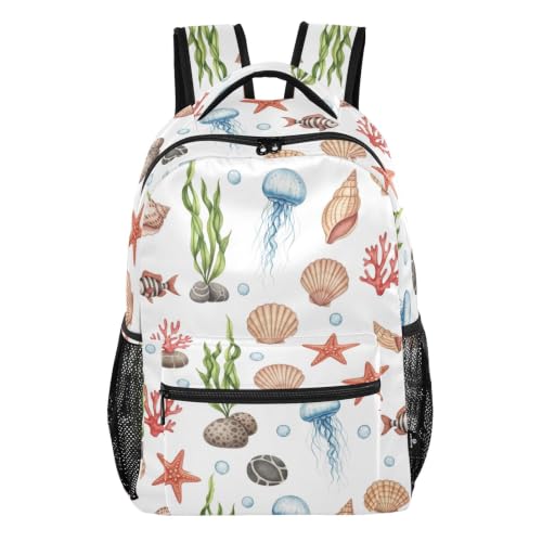 Sac à dos aquarelle coquillage blanc petit format cadeau anniversaire enfant original