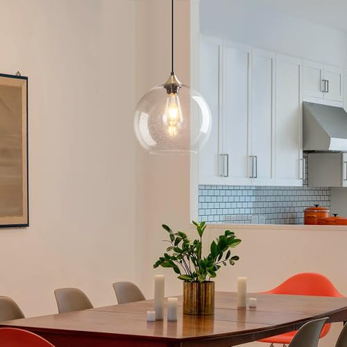 Image of Clear Glass Pendant Lights Kitchen Island Lighting Globe Pendant Light Fixtures Modern Pendant Lighting for Kitchen Island Bedroom Living Dining Room Light Fixture(9.84in, 3-Pack)