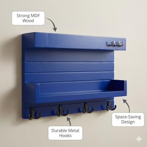 Image of Wooden Key Holder for Wall, Blue
